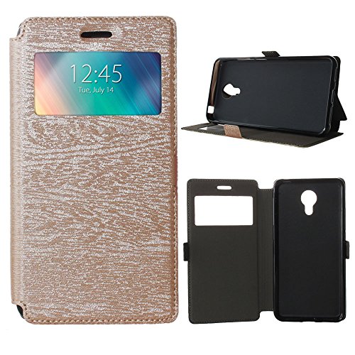 BeCool® - Handy Schutzhülle im Bookstyle mit Standfunktion für Acer Liquid Z6 Plus, mit S-View Fenster, durch das Sie alle Mitteilungen sehen können. Golden