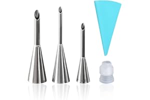 PFLYPF 1 juego de 3 boquillas para pastelería, jeringas profesionales para pasteles de hojaldre de acero inoxidable, herramientas de cocción a boca crema, con 1 bolsa de pastelería de 10 pulgadas, 1 conector