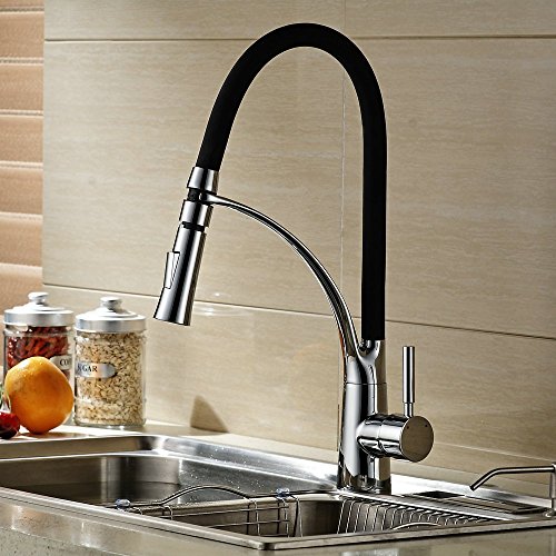 Hiendure® aus massivem Messing herausziehen Spray Küchenarmaturen Waschtischarmaturen Küchenspüle Wasserhahn Gummischlauch verchromt, Schwarze Farbe