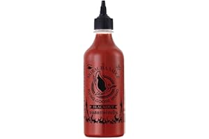 ‎FLYING GOOSE FLYING GOOSE Sriracha Chilisauce, mit extra Schärfe, extrem scharf, schwarze Kappe, extra scharfe Würzsauce aus Thailand, 1 x 455 ml
