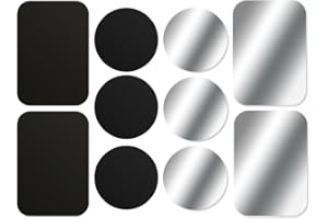 AJOXEL [10 Pièces Plaques Métalliques avec Adhésif (6 Rondes 4 Rectangulaires) pour Support Téléphone Voiture magnétique/Support Voiture Aimanté Universel Metal Plate pour Smartphone - Noir+Argent