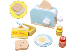 Embosomitr Toy Wooden Pop-Up Toaster Set for Kids, Breakfast Toy Kitchen Accessories, Wooden Food Toys for Play Kitchen, Preschool Educational Pretend Role Play Gifts for Girls (Bread Maker)