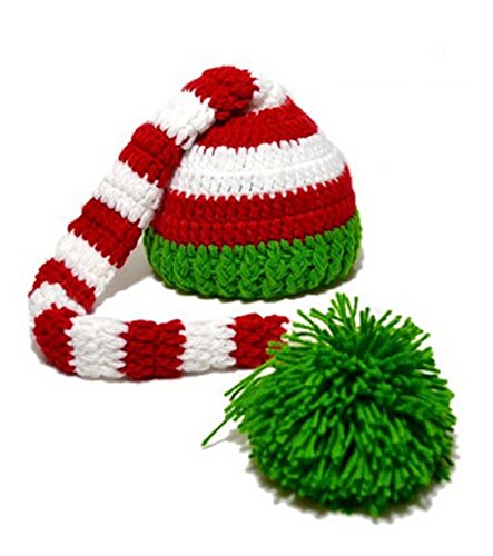DAYAN Christmas Green Red Crochet Baby Boy Girl ELF Long Tail Pom-pom Hat Party Costume Photography Props
