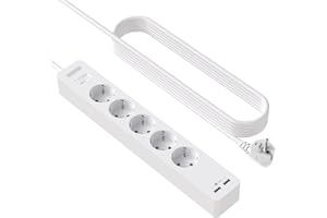 Ntonpower listwa zasilająca z 5 gniazdami wtykowymi, 3 m, z USB, ochrona przed przepięciem, montaż na ścianie, klej, długi przedłużacz, zabezpieczenie przed dziećmi, biała, wielokrotnego użytku