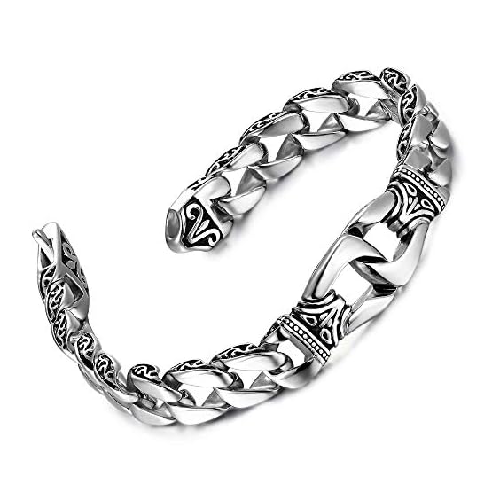 enlace de los hombres de acero inoxidable increíble pulsera de plata Negro 23cm (con la caja de regalo de marca) - Imagen 3