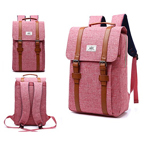 Scheppend Vintage Laptop Rucksack  Rucksack Canvas College Rucksack Schulbeutel f  r Jungen  M  dchen Passend f  r 15-Zoll Laptop Pink