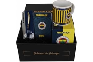Jungengel Fenerbahçe Geschenkbox mit Notizbuch, Kugelschreiber und Tasse, lizenzierte Produkte, Hybrid-Kugelschreiber Ersatzmine, Tasse Porzellan - Fanartikel Set, Blau Gelb,