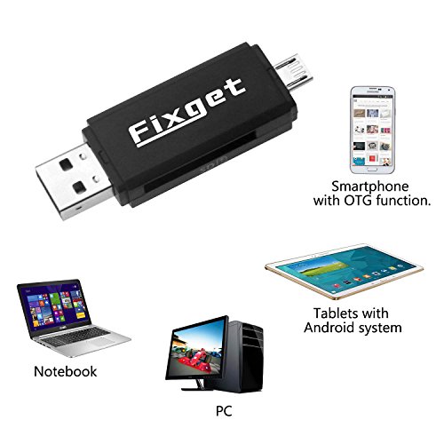 Fixget Speicherkartenleser, SD / Micro SD Kartenleser / Micro USB OTG auf USB 2.0 Adapter mit Standard USB Stecker / Micro USB Stecker fÃ¼r PC, Smartphones mit OTG Funktion, Nicht Kompatibel mit IOS