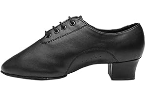 Meijunter Boy's Men Latin Tango Salsa Dance Shoes - Breathable Suede Sole Ballroom Party Dress Performance Synthetic Leather Lace Up 1.4'' Cuban Heel