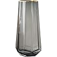 Jarrón de cristal hecho a mano transparente gris jarrones de 22 cm de alto, línea dorada para la boca, jarrón de flores, Navi