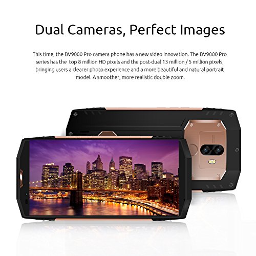 Rugged Phone, Blackview BV9000 (2018) 18: 9 HD + 5.7â€™â€™ Schermo da 4 GB RAM e 64 GB ROM 4G Smartphone, 13MP + 5MP Dual Rear Telecamere Cellulari, 4180mAh Big Battery con 12V 2A Fast Charge Android 7.1 Face ID-Oro
