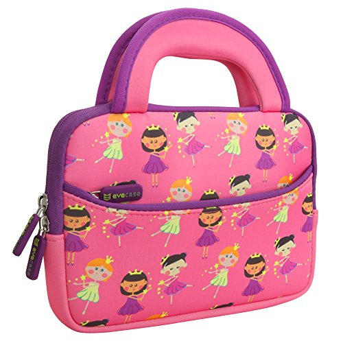Tablet Tasche | Evecase Neopren Zuckersüß „Prinzessin Party“ Kinder Tablet Schutzhülle mit Handgriff für Tablets in 7 – 8 Zoll – Pink / Lila XS - 9