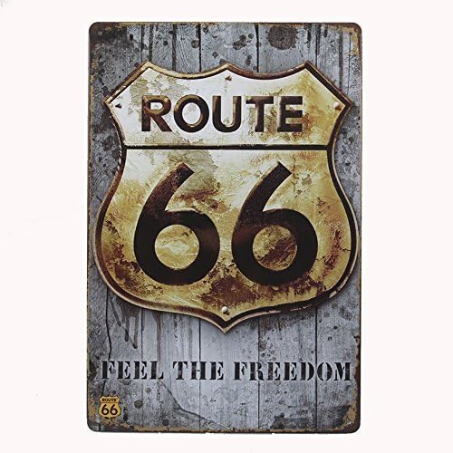 Boweike Feel The Freedom Route 66 Vintage Metal Wall Sign Tin Plaque Poster Home Decor 20*30 CM