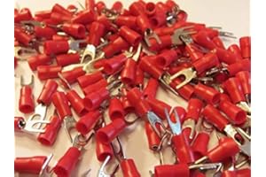 L.K.S CONNECTIONS 3.7 red fork terminal crimp connector (for 3.5mm bolt or screw) 25 50 100 pack (25)