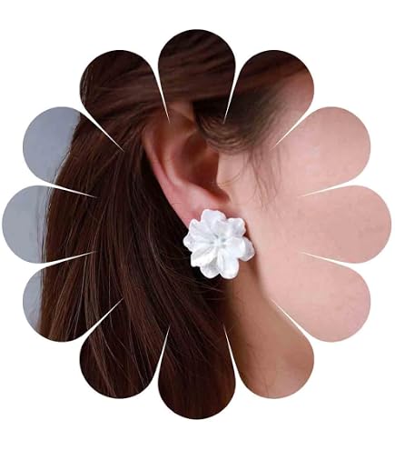 Boucles D'oreilles Résine Blanche Vintage – Fleurs En émail Et Acrylique – Bijoux Déclaration Pour Femmes Et Filles