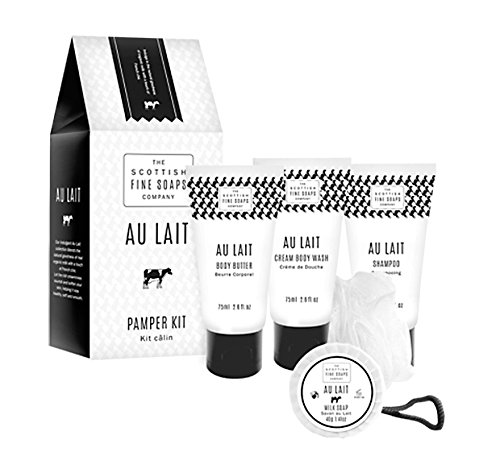 Au Lait Pamper Kit contains Tubes 75 ml x 3/ Soap 40 g/ Bath Puff