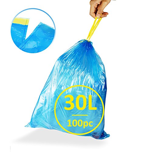 AckMond 25 Liter Haushalts und Büro Zugband Kordelzug Müllbeutel Säcke Abfallsäcke, 100 Stück