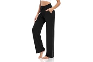VIGVAN Jogginghose Damen Baumwolle Freizeithose Yogahose Weites Bein Aktive Freizeit Kordelzug Lose Lounge Pants Breites Bein Hausehose Sporthose mit Taschen