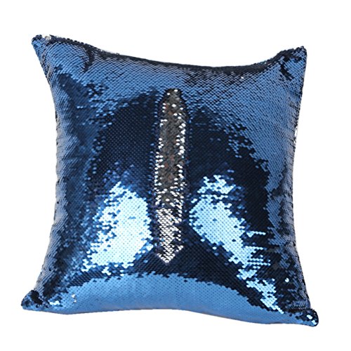 NUOLUX DIY-Two Tone Glitzer Pailletten Wurfkissen Fällen und Abdeckungen Farbwechsel Skala Euro dekorative Hause Kissen Sofa Kissenbezug (blau)
