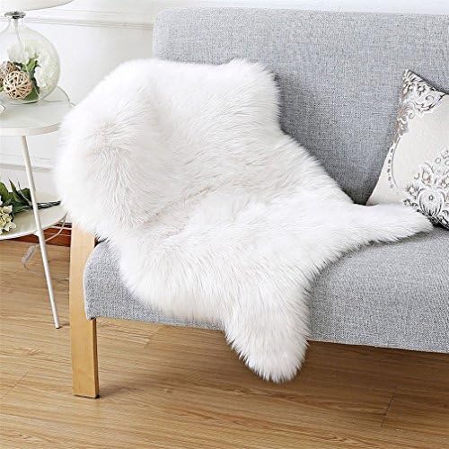 Cream ivory faux fur sheepskin style rug Chair Cover Hairy Washable Carpet Non Slip Mats 60 x90 CM