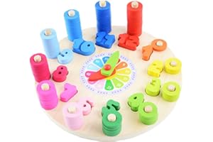 FLEX VALUE Flex Wooden Learning Clock - Teaching Time Sorting Counting. Number Blocks Stacking Sorter Puzzle, Montessori Early Education Pre-school Toy. Gift For Year Old