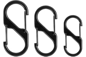 CUHZA Paquet de 12 mousquetons en forme de S 48mm/40mm/32mm mousquetons en métal, mousquetons noirs pour le camping, la randonnée à la maison