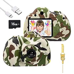 ROHSCE Kids Toys Camera for 3-6 Year Old Girls Boys, Compact Cameras for Children, Best Gift for 5-10 Year Old Boy Girl 8MP HD Video Camera Creative Gifts(16GB Memory Card Included)