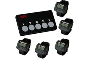 SINGCALL Sistema di Chiamata per Camerieri, Cercapersone Ristorante, Trasmettitore con Tastiera, Chiama Cameriere da Cucina per Hotel, Ristoranti, Pizzeria, 5 orologi da polso + 1 pulsante di chiamata