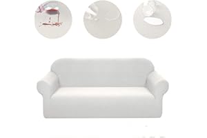 LINGKY Premuim wasserabweisende Sesselüberzüge, 1 Stück, Stretch-Stuhlbezug für Wohnzimmer, rutschfester Stuhlschutz, Jacquard-Sofabezug (cremeweiß, 3-Sitzer/Sofa)
