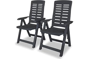 vidaXL Reclining Garden Chairs - Set of 2, Durable Plastic Construction, 4 Reclining Positions, Foldable Design, Lightweight and Weather-Resistant - Anthracite