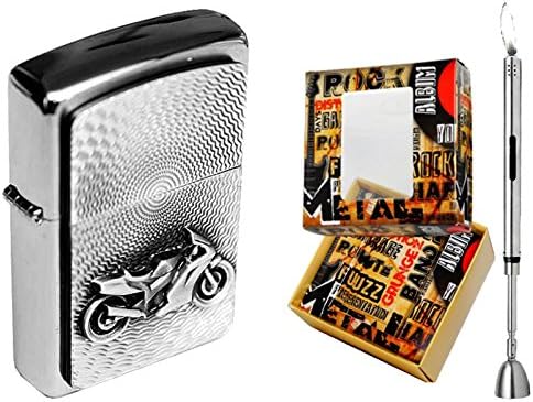 Zippo Lighter Motorbike Emblem and Gift Set Select + R/S Lighter Chrome