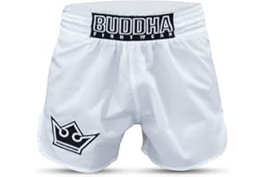 Buddha Fight Wear - Short Traditionnel Muay Thai Old School - Nylon - Séchage Rapide - Modèle européen Standard - Grande Adaptation à la morphologie de Chaque Combattant - Divers modèles