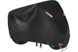 HEOMAITO Pokrowiec na motocykl, do użytku na zewnątrz, tkanina Oxford 210D, wodoszczelna, do motocykli, skuterów, Vespa/roweru, czarna, 265 x 105 x 125 cm/XXXL