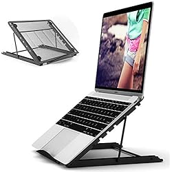JUMKEET Support de Ordinateur Portable Ventilé, Réglable Inclinable Table de Lit Pliable, Ergonomique Stand de Bureau Pliable pour MacBook Air Pro/PC/iPad/Notebook/Tablette (11-17 Pouce) (Black)