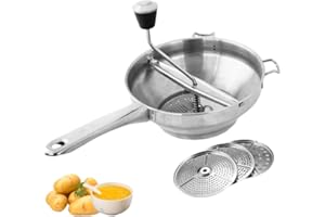 ARSBORUI Food Mill, Stainless Steel Food Mills with 3 Milling Discs, Kitchen Mills with Anti Slip Handle, Manual Rotary Potato Ricer for Tomato Sauce, Canning Applesauce, Baby Complementary Food