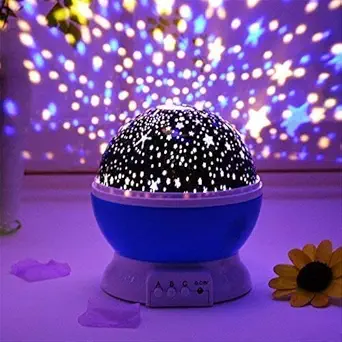 CRIYALE Night Light Lamp LED Projector, Galaxy Moon Romantic Decoration Sky Star Rotating Lamp for Kid's Room and with USB Wire (Multicolour) Pack of 1, Plastic.