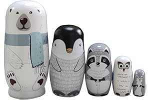 Oostifun Gobus Wooden Nesting Doll Russian Nesting Dolls Sets for Home Office Decoration Small things key collection Children Gifts (Animals in Winter Polar bear Penguin)