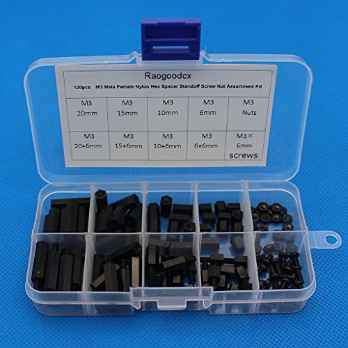 120Pcs M3 Nylon Hex Nuts Screws Spacers Stand-Off Plastic Accessories Assortment with Box (M3-Nylon)