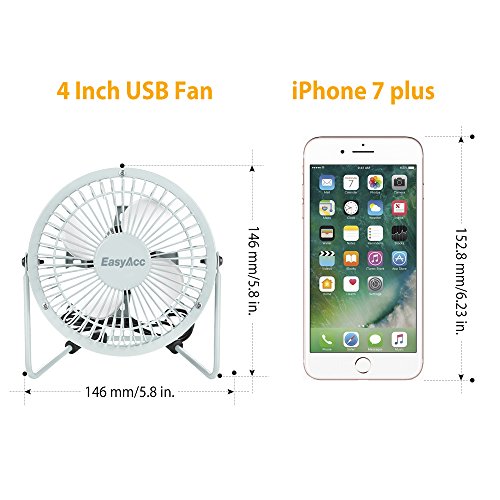 EasyAcc 4 Zoll Mini USB Ventilator desktop Lüfter Neigbar Für Den Schreibtisch Klein, Kompakt Und Kraftvoll, Mit An/Ausschalter –Weiß - 2