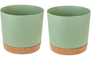 Naseom Plant Pots Set of 2 Pack 12cm, Plant Pot with Drainage Holes and Saucer, Plant Pots Indoor, Plastic Plant Pot, Modern Planters, Flower Pots for House Garden Windowsill (Light Green)