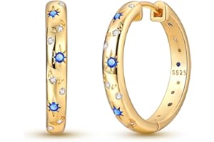 KUNSIR 925 Silver Earrings Womenz Hoop Earrings Hypoallergenic 1 Pair Bright Star River Earrings Best Gift for Women 14k Gold Earrings