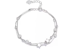 IUDWCG 2 en 1 Femmes Étoile Bracelets Argent Massif Chaîne Bracelets pour Femmes Bracelet Argent Charm Perles Bracelet Meilleure D'amitié Réglable Bracelet Cadeau d'anniversaire pour Femmes Filles