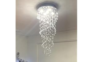 A1A9 Double Spiral Crystal Chandelier, Clear K9 Crystal Droplet Ceiling Lights Fixture Chrome Flush Mount LED Pendant Lamp for Living Room, Dining Room, Hallway, Foyer, Lounge, Size: D40cm H90cm