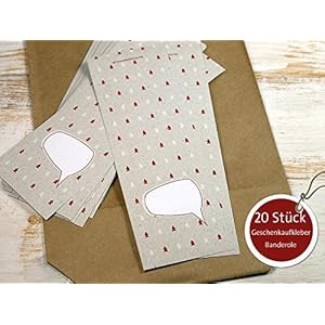 20 Stück große Geschenkaufkleber Banderole Kraftpapieroptik Weihnachten 5 x 15 cm zum Beschreiben