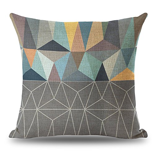 Coolsummer Kissenhülle aus Baumwolle / Leinen, quadratisch, dekorativ, abstraktes geometrisches Muster, mit verstecktem Reißverschluss, für Sofa, Bett, Stuhl, Autositz, 45,7 x 45,7 cm, mehrfarbig, UKS036A1, 18x18