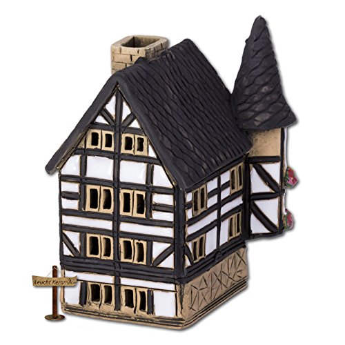 Lichthaus Fachwerkhäuschen weiß original Fit4Style Leucht-Keramik Handarbeit Deko-Häuschen Leuchthaus Räucherhaus DKH07W - 2