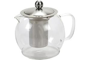 BUBBLE-STORE Teekanne aus Glas mit Sieb, 1,2 Liter Kanne, Deckel und Sieb aus Edelstahl, Teebereiter aus hitzebeständigem Glas