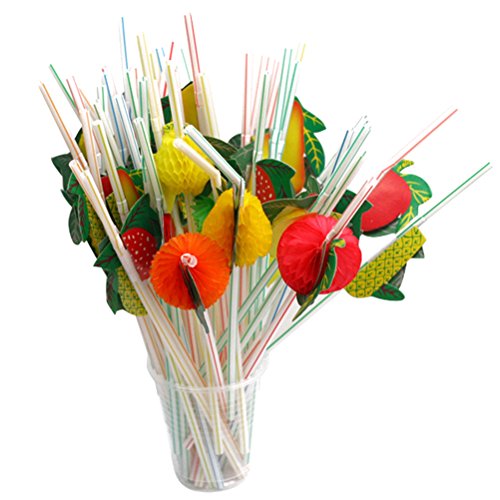 OULII 50 Stück Obst Einweg Trinkhalme Strohhalme für Bar Club Party Favors Dekoration (gemischte Farben) - 4