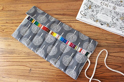 Hecho a mano puro CreooGo lienzo bolsa del lápiz, roll-up multi-propósito de dibujo y caja de lápices de dibujo grande para la escuela de arte, Tree, 72-Holes