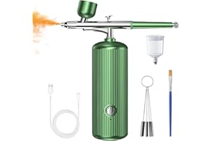 LYPPUL Portable Airbrush Kit with Compressor, Handheld Air Brush Cordless, Model Spray Gun Kits, Nail Airbrush Kit for Nail Art, Makeup, Barber, Cake Decor, Painting (Green)